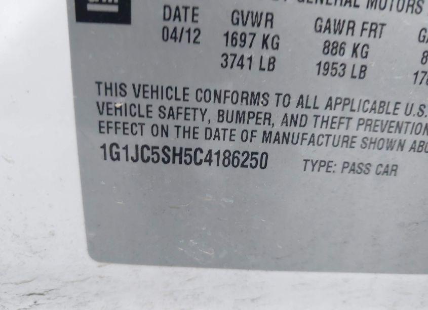 Photo 9 of 2012 Chevrolet Sonic 2LT (VIN 1G1JC5SH5C4186250)