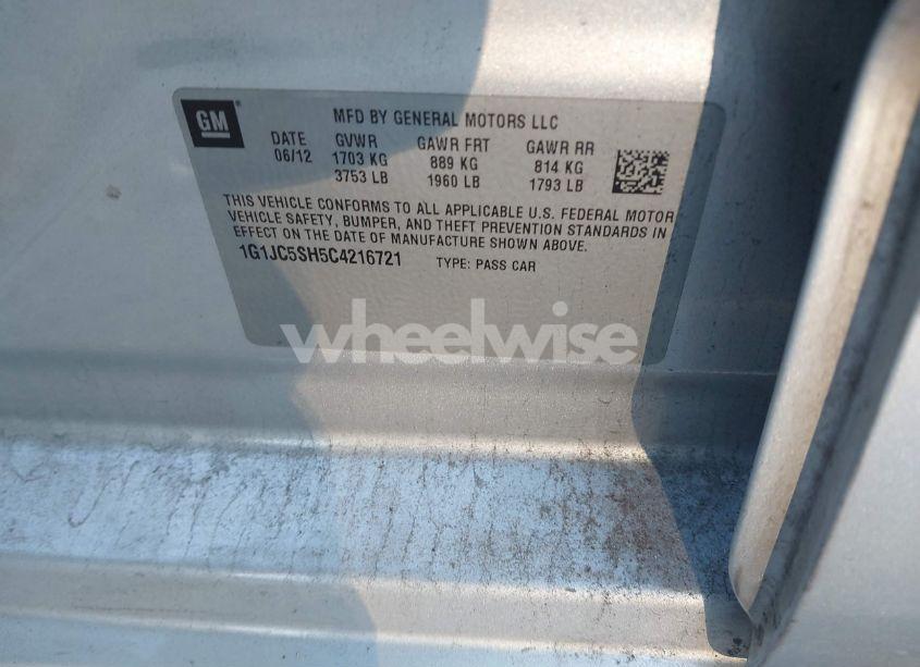 Photo 9 of 2012 Chevrolet Sonic 2LT (VIN 1G1JC5SH5C4216721)