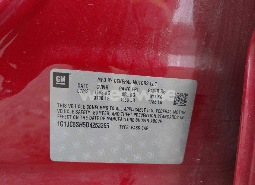 Photo 9 of 2013 Chevrolet Sonic LT AUTO (VIN 1G1JC5SH5D4253365)