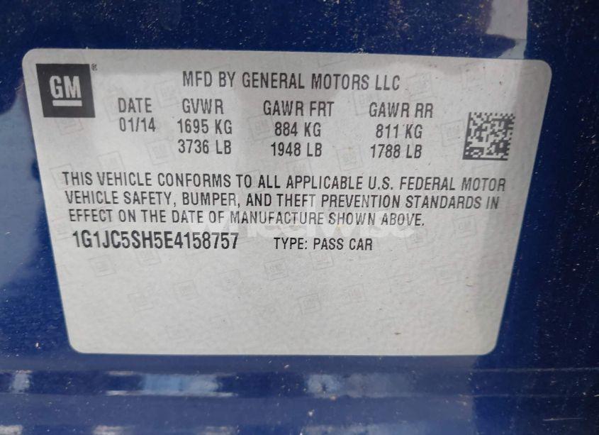 Photo 9 of 2014 Chevrolet Sonic LT AUTO (VIN 1G1JC5SH5E4158757)