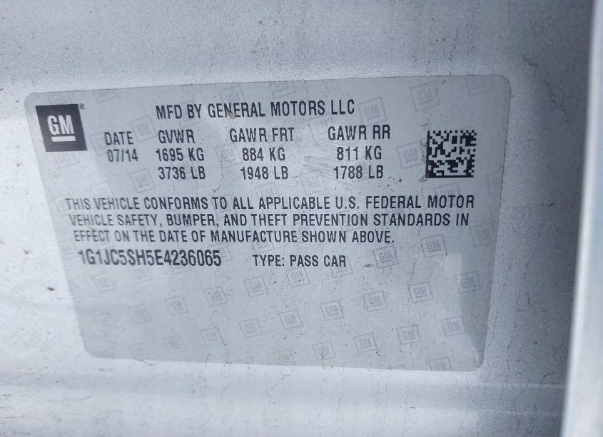 Photo 9 of 2014 Chevrolet Sonic LT AUTO (VIN 1G1JC5SH5E4236065)