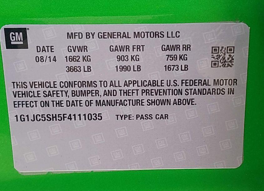 Photo 9 of 2015 Chevrolet Sonic LT AUTO (VIN 1G1JC5SH5F4111035)