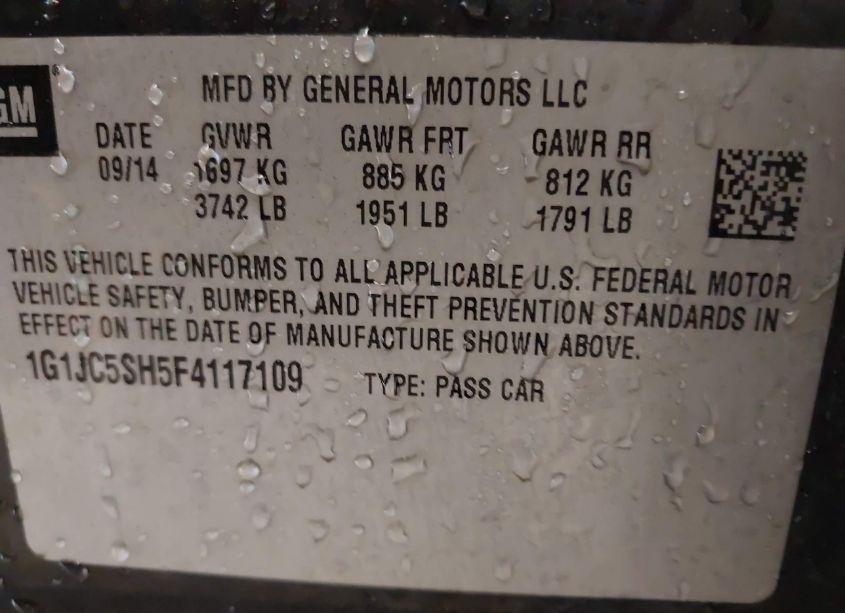 Photo 9 of 2015 Chevrolet Sonic LT AUTO (VIN 1G1JC5SH5F4117109)