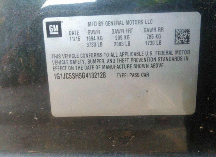 Photo 9 of 2016 Chevrolet Sonic LT AUTO (VIN 1G1JC5SH5G4132128)