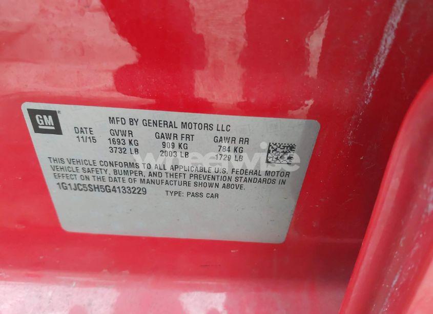 Photo 9 of 2016 Chevrolet Sonic LT AUTO (VIN 1G1JC5SH5G4133229)