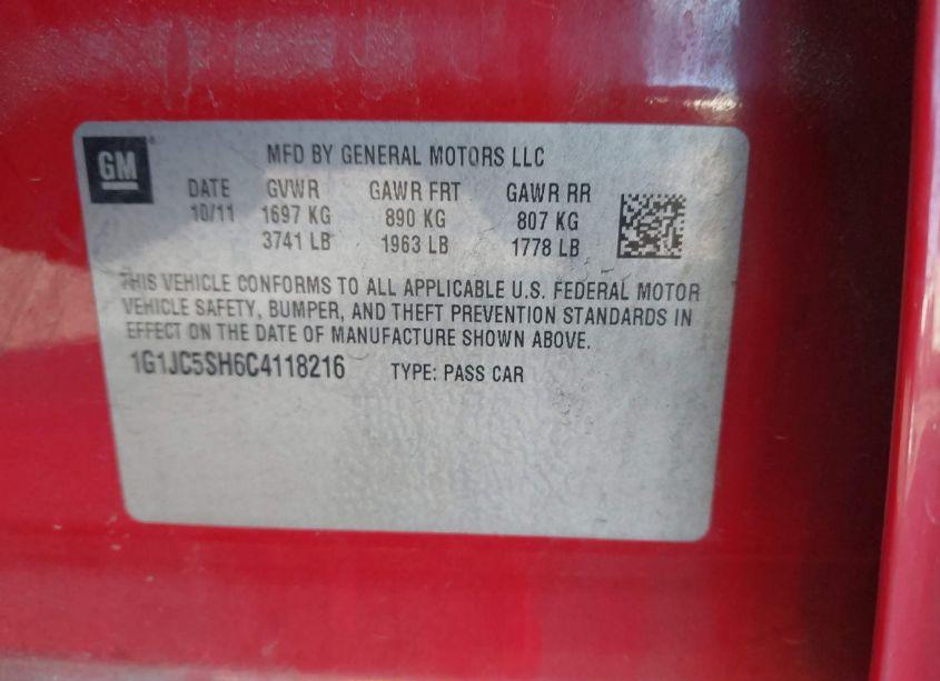 Photo 9 of 2012 Chevrolet Sonic 2LT (VIN 1G1JC5SH6C4118216)