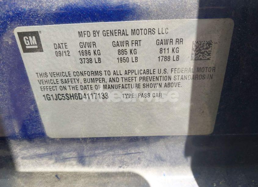 Photo 9 of 2013 Chevrolet Sonic LT AUTO (VIN 1G1JC5SH6D4117133)