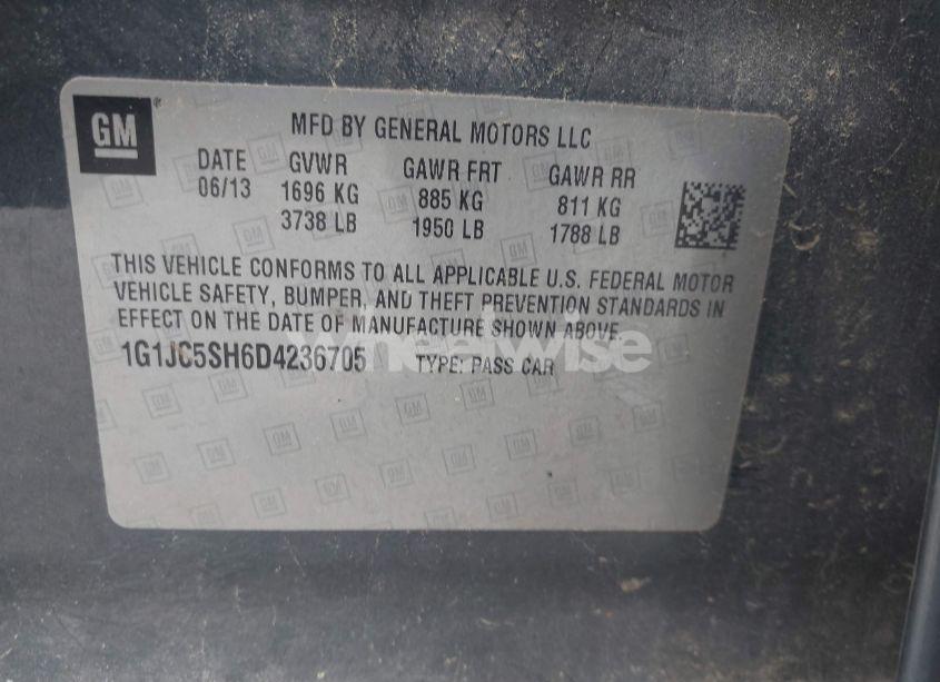 Photo 9 of 2013 Chevrolet Sonic LT AUTO (VIN 1G1JC5SH6D4236705)