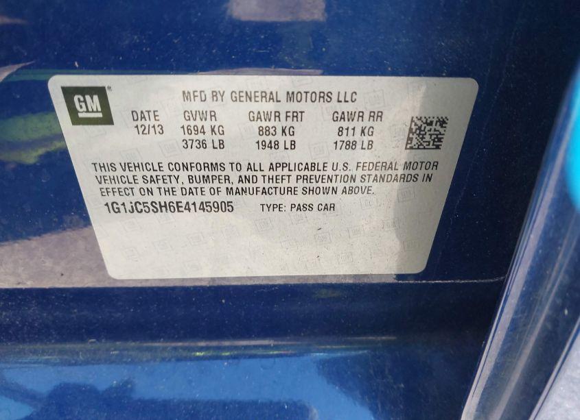 Photo 9 of 2014 Chevrolet Sonic LT AUTO (VIN 1G1JC5SH6E4145905)