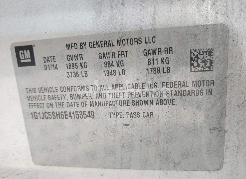 Photo 9 of 2014 Chevrolet Sonic LT AUTO (VIN 1G1JC5SH6E4153549)