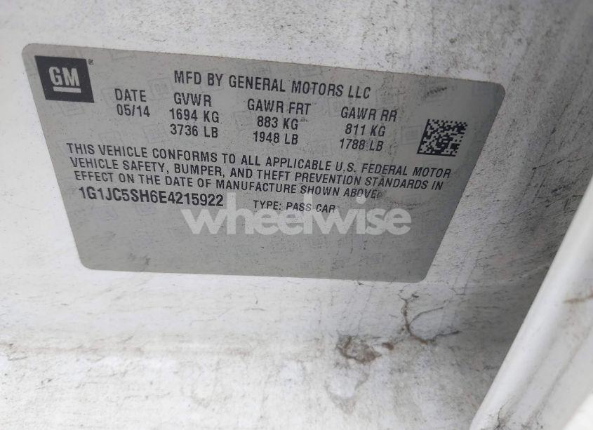 Photo 9 of 2014 Chevrolet Sonic LT AUTO (VIN 1G1JC5SH6E4215922)