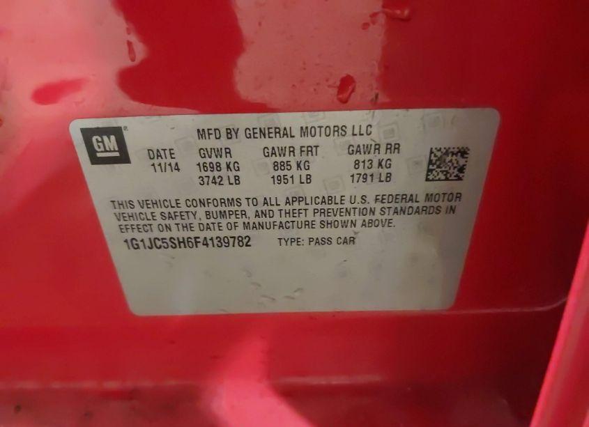 Photo 9 of 2015 Chevrolet Sonic LT AUTO (VIN 1G1JC5SH6F4139782)