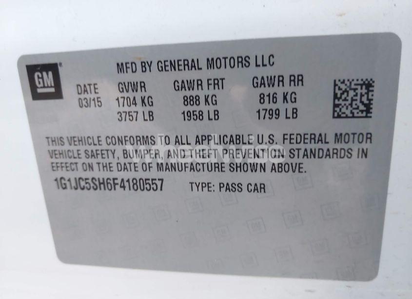 Photo 9 of 2015 Chevrolet Sonic LT AUTO (VIN 1G1JC5SH6F4180557)