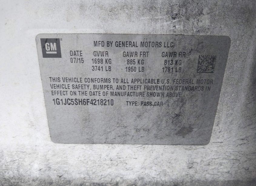 Photo 9 of 2015 Chevrolet Sonic LT AUTO (VIN 1G1JC5SH6F4218210)