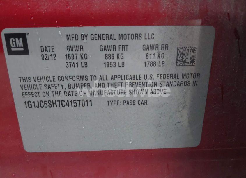 Photo 9 of 2012 Chevrolet Sonic 2LT (VIN 1G1JC5SH7C4157011)