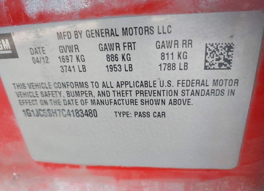 Photo 9 of 2012 Chevrolet Sonic 2LT (VIN 1G1JC5SH7C4183480)