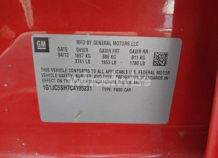 Photo 9 of 2012 Chevrolet Sonic 2LT (VIN 1G1JC5SH7C4185231)