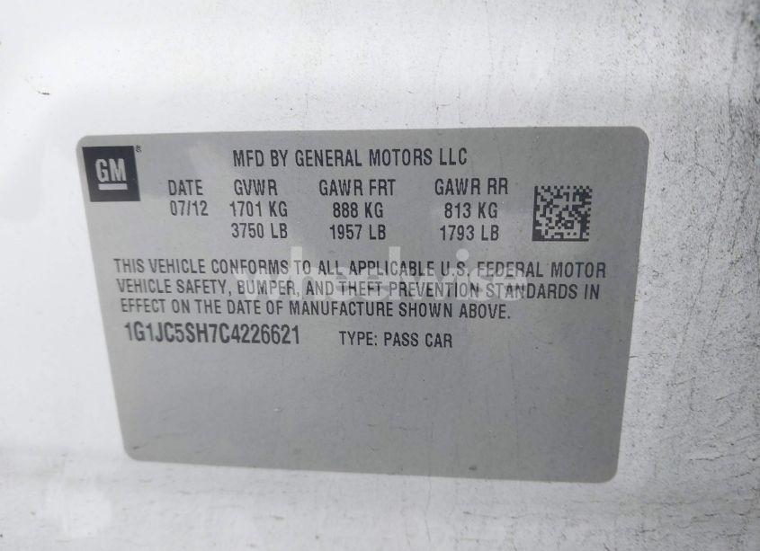 Photo 9 of 2012 Chevrolet Sonic 2LT (VIN 1G1JC5SH7C4226621)