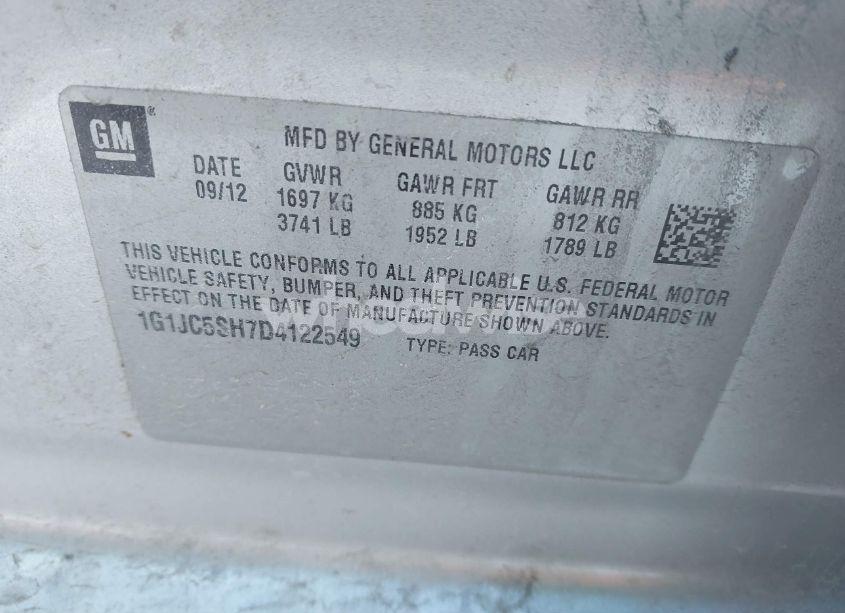 Photo 9 of 2013 Chevrolet Sonic LT AUTO (VIN 1G1JC5SH7D4122549)