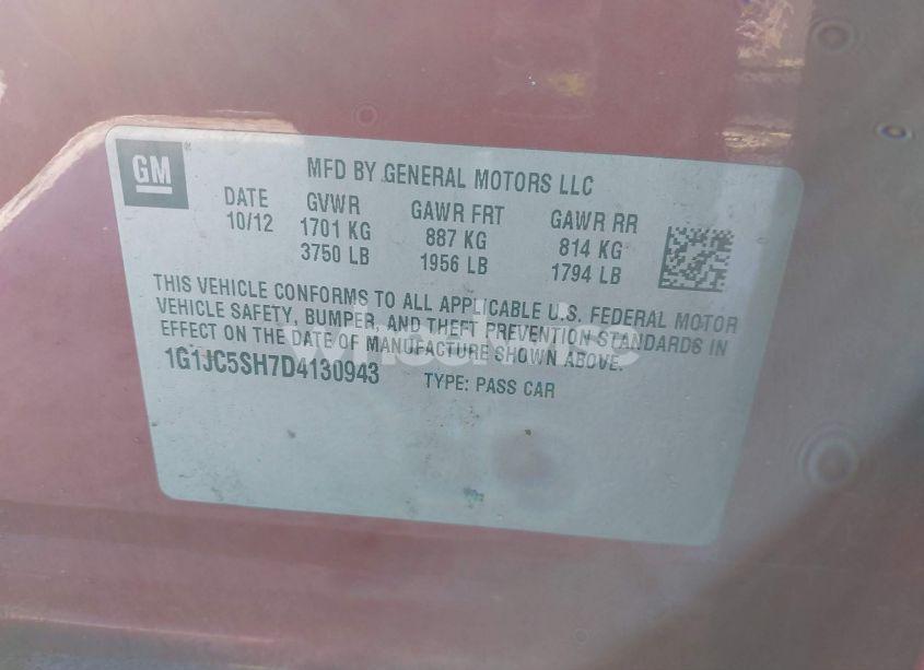 Photo 9 of 2013 Chevrolet Sonic LT AUTO (VIN 1G1JC5SH7D4130943)