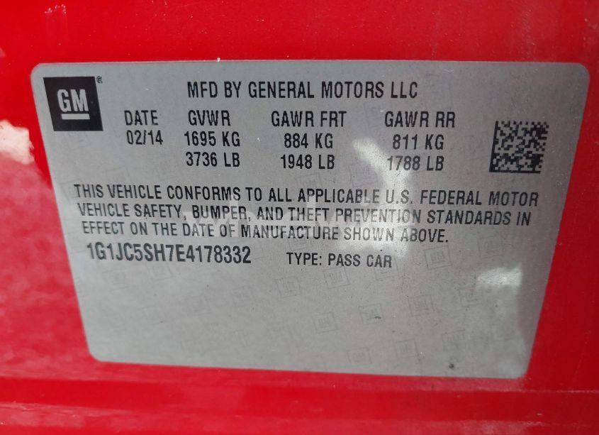 Photo 9 of 2014 Chevrolet Sonic LT AUTO (VIN 1G1JC5SH7E4178332)