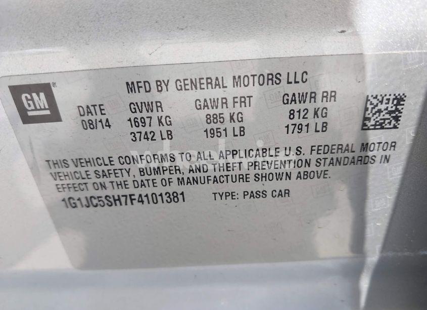 Photo 9 of 2015 Chevrolet Sonic LT AUTO (VIN 1G1JC5SH7F4101381)