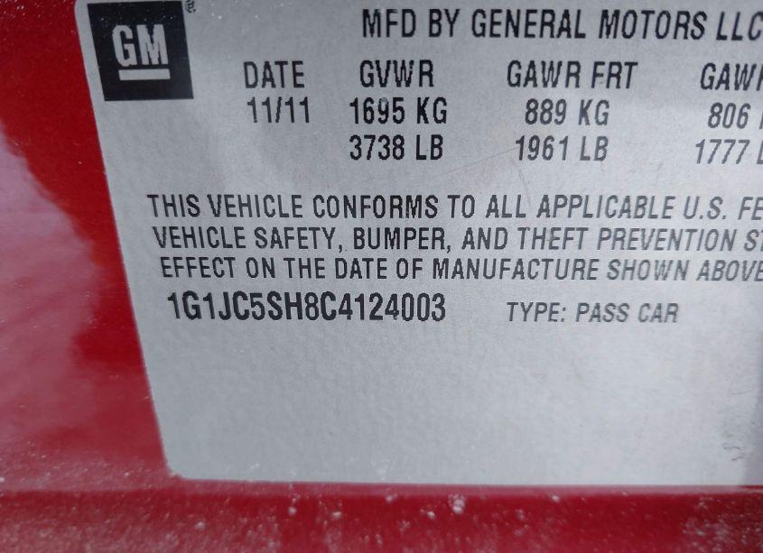 Photo 9 of 2012 Chevrolet Sonic 2LT (VIN 1G1JC5SH8C4124003)