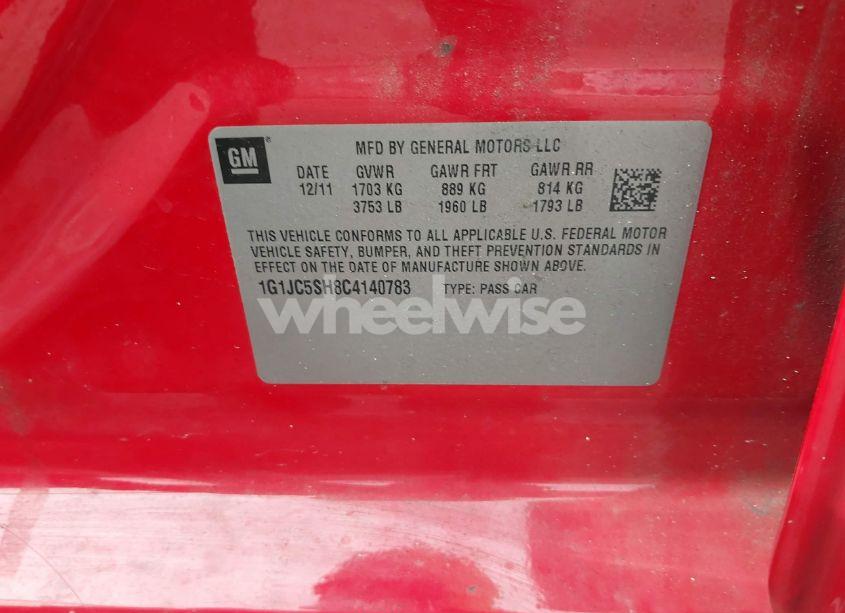 Photo 9 of 2012 Chevrolet Sonic 2LT (VIN 1G1JC5SH8C4140783)