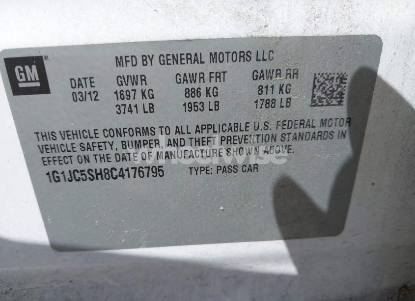 Photo 9 of 2012 Chevrolet Sonic 2LT (VIN 1G1JC5SH8C4176795)