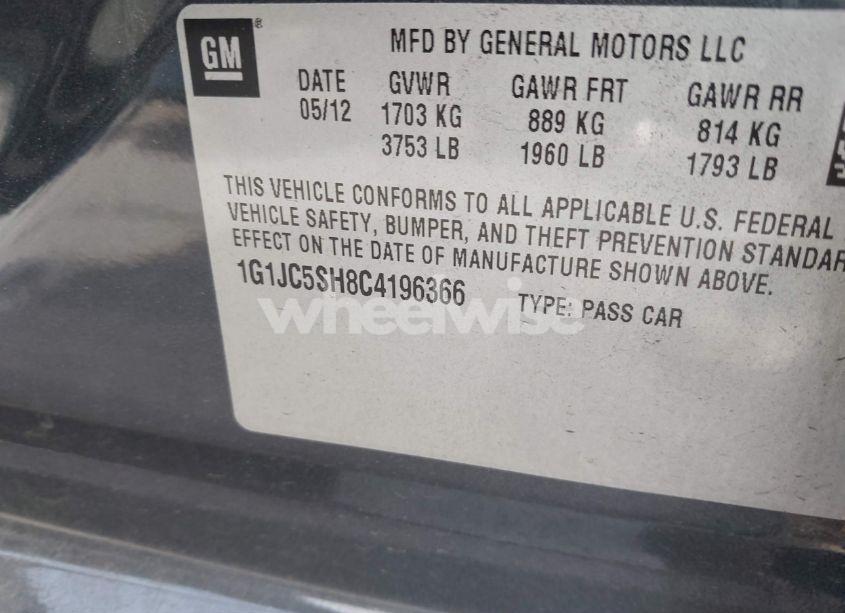 Photo 9 of 2012 Chevrolet Sonic 2LT (VIN 1G1JC5SH8C4196366)