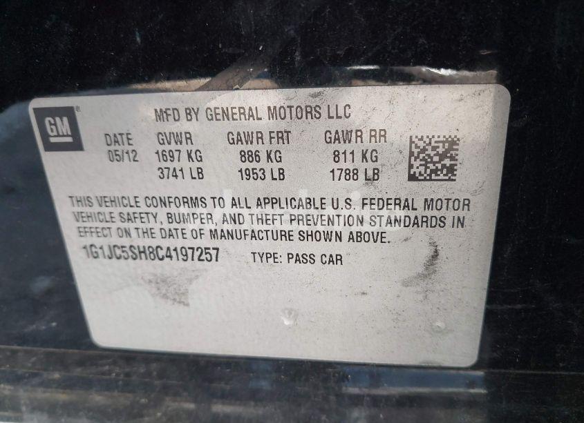 Photo 9 of 2012 Chevrolet Sonic 2LT (VIN 1G1JC5SH8C4197257)