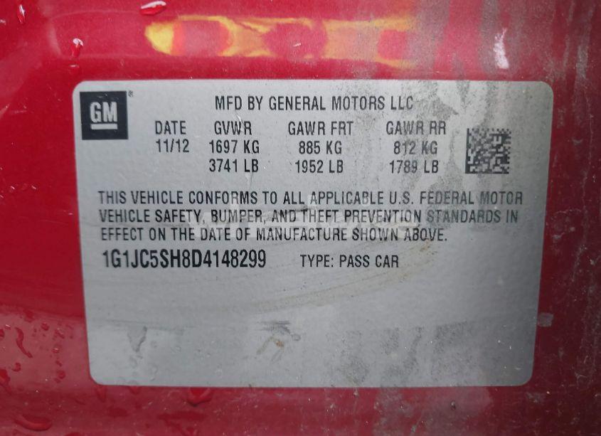 Photo 9 of 2013 Chevrolet Sonic LT AUTO (VIN 1G1JC5SH8D4148299)