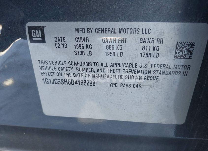 Photo 9 of 2013 Chevrolet Sonic LT AUTO (VIN 1G1JC5SH8D4188298)