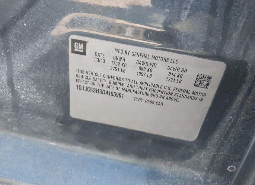 Photo 9 of 2013 Chevrolet Sonic LT AUTO (VIN 1G1JC5SH8D4195901)