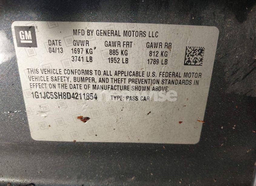 Photo 9 of 2013 Chevrolet Sonic LT AUTO (VIN 1G1JC5SH8D4211854)