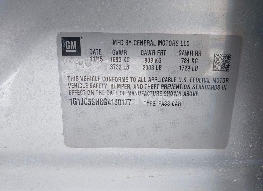 Photo 9 of 2016 Chevrolet Sonic LT AUTO (VIN 1G1JC5SH8G4130177)