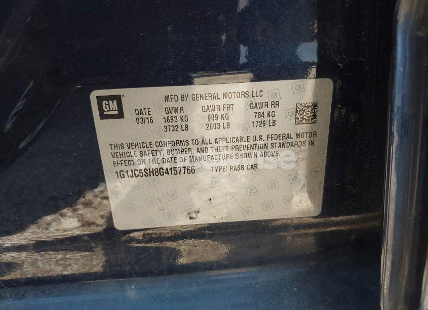 Photo 9 of 2016 Chevrolet Sonic LT AUTO (VIN 1G1JC5SH8G4157766)