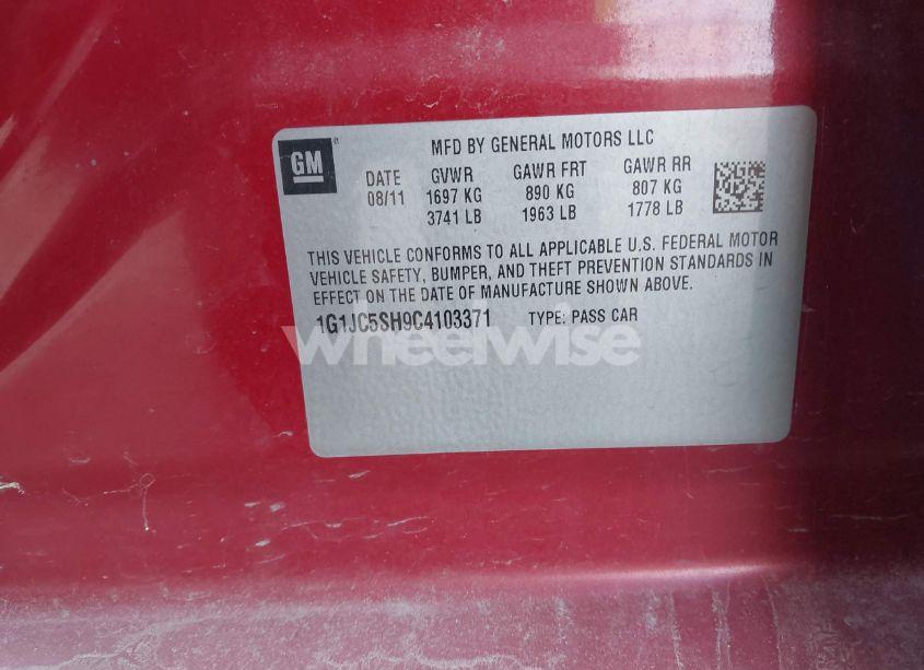 Photo 9 of 2012 Chevrolet Sonic 2LT (VIN 1G1JC5SH9C4103371)