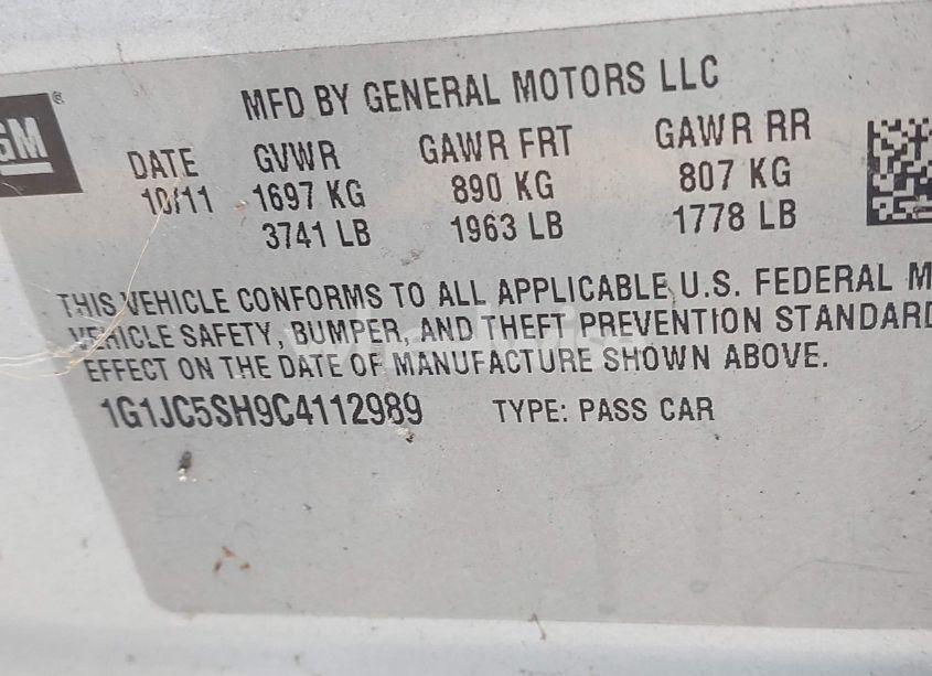 Photo 9 of 2012 Chevrolet Sonic 2LT (VIN 1G1JC5SH9C4112989)