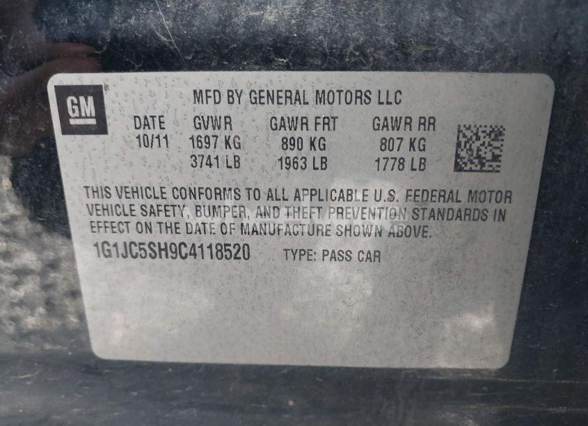 Photo 9 of 2012 Chevrolet Sonic 2LT (VIN 1G1JC5SH9C4118520)