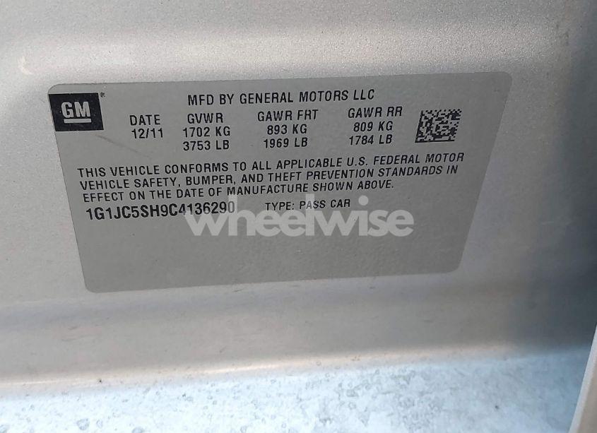 Photo 9 of 2012 Chevrolet Sonic 2LT (VIN 1G1JC5SH9C4136290)