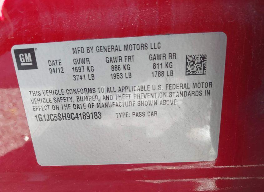 Photo 9 of 2012 Chevrolet Sonic 2LT (VIN 1G1JC5SH9C4189183)