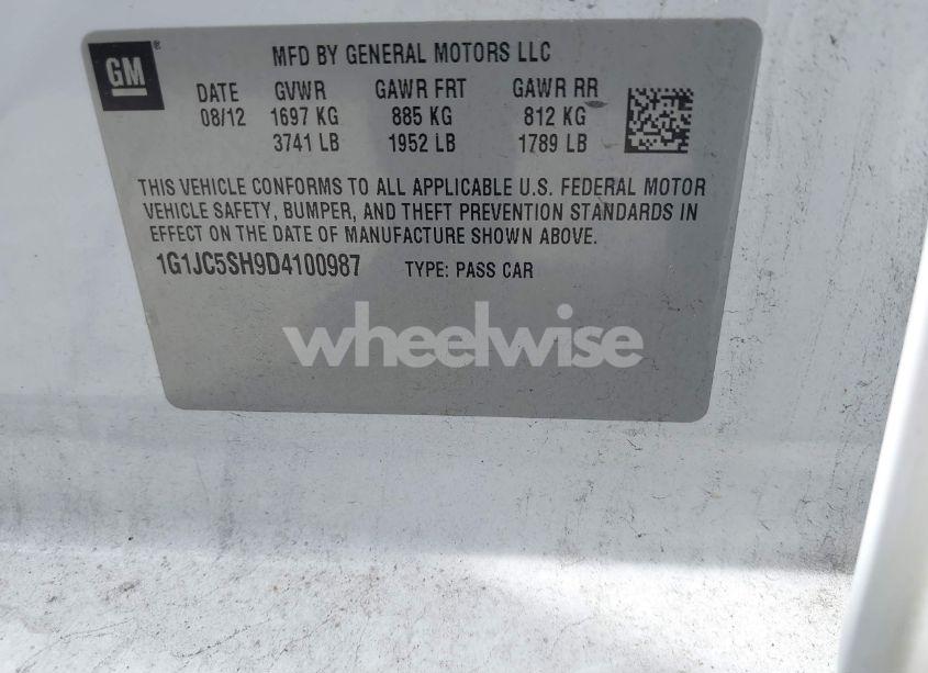 Photo 9 of 2013 Chevrolet Sonic LT AUTO (VIN 1G1JC5SH9D4100987)