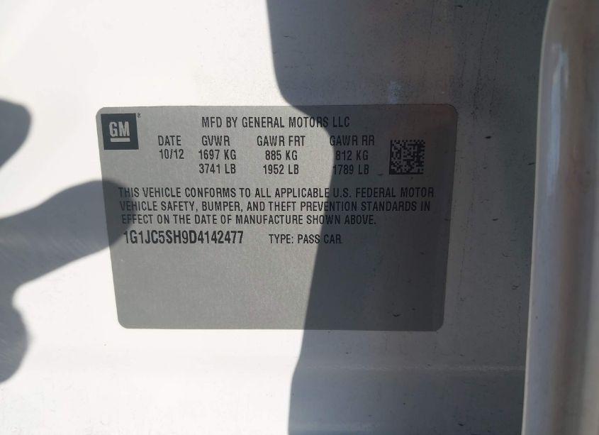 Photo 9 of 2013 Chevrolet Sonic LT AUTO (VIN 1G1JC5SH9D4142477)