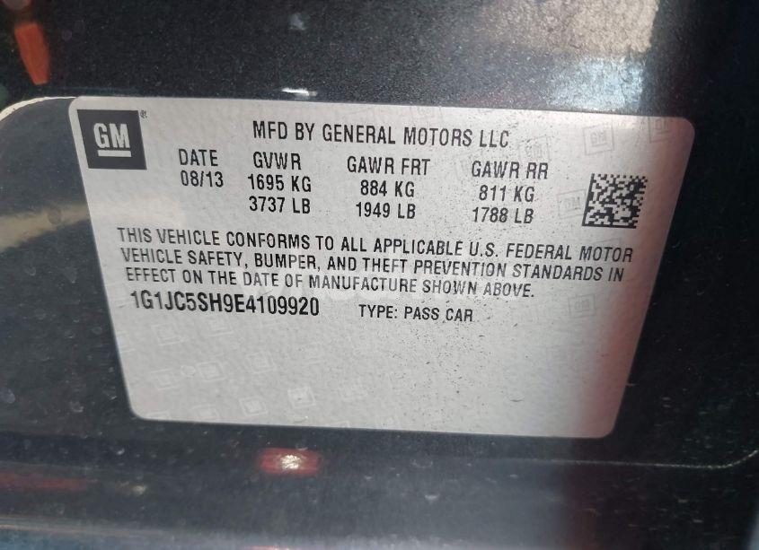 Photo 9 of 2014 Chevrolet Sonic LT AUTO (VIN 1G1JC5SH9E4109920)