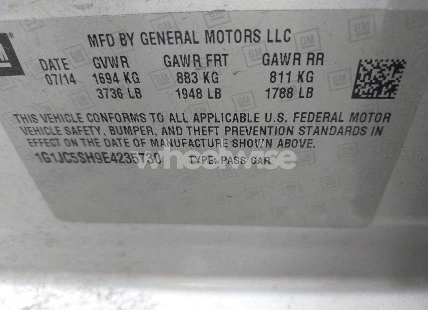 Photo 9 of 2014 Chevrolet Sonic LT AUTO (VIN 1G1JC5SH9E4235730)