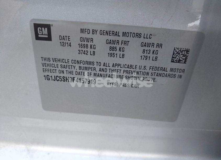 Photo 9 of 2015 Chevrolet Sonic LT AUTO (VIN 1G1JC5SH9F4157919)