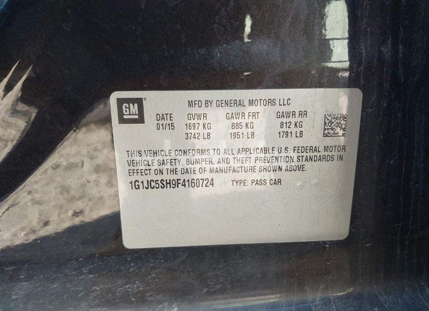 Photo 9 of 2015 Chevrolet Sonic LT AUTO (VIN 1G1JC5SH9F4160724)