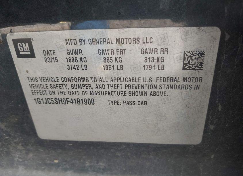 Photo 9 of 2015 Chevrolet Sonic LT AUTO (VIN 1G1JC5SH9F4181900)