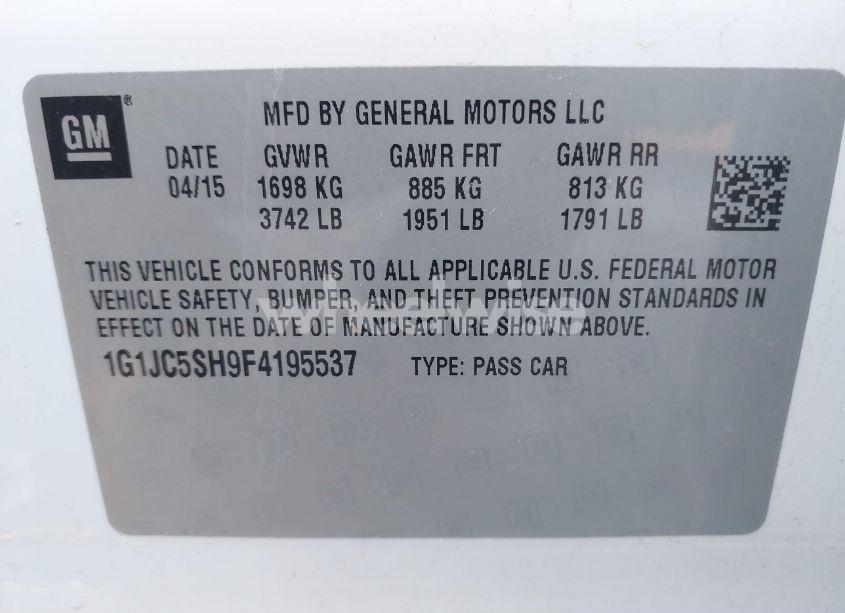 Photo 9 of 2015 Chevrolet Sonic LT AUTO (VIN 1G1JC5SH9F4195537)